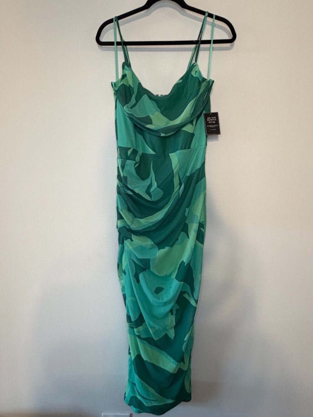 JLUXLABEL Green Abstract Print Ruched Maxi Dress Size XL NWT